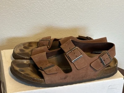 Sandalia BIRKENSTOCK Milano Cuero Marrón Habana Correa al Tobillo Para Hombres Talla EU 44 US M11 Foto 1 de 4