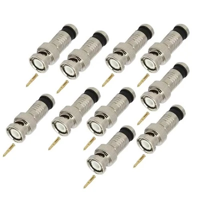 10PCS BNC Connettore a Compressione Spina Adattatore per Telecamera CCTV RG6 Cavi Coassiali - Immagine 1 di 4