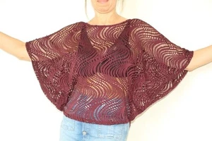 90s lace mesh top, Vintage Batwing sleeve blouse, Summer Beach Cover Up, Size S - Picture 1 of 9