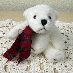 Vintage Ganz Cottage Collectibles 5" Tupper White Bear Plaid Scarf Jointed - Picture 1 of 11