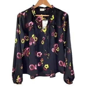 Kaffe Black Floral Elasticated Cuffs 'Kadonna Blouse' S NWT - Picture 1 of 5
