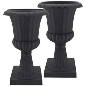 27" Tall Arcadia Garden Black Garden Urn 2-Pack Planter Flower Pot Outdoor Decor - Picture 1 of 8