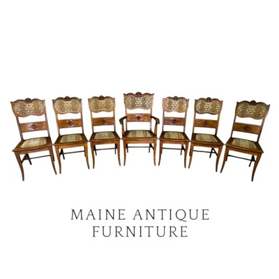 Antique Set of 7 Victorian Oak Dining Chairs #22494 - Image 1 of 4