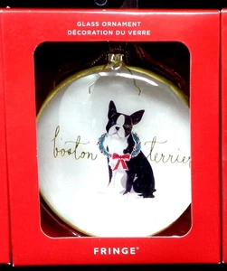 FRINGE 'Boston Terrier' Dog Glass Christmas Ornament (NEW) - Picture 1 of 3
