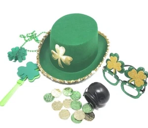 The Luck Of The Irish St Patrick Day Gold Leaf Hat And Clover Glasses - Picture 1 of 2