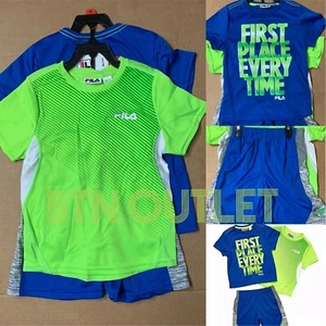 FILA (6 or 7)Boy's 3pc(2 Shirts 1 Short) Logo Screen Print Outfit Short Set Blue - Picture 1 of 11