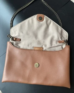 J Crew Cognac Brown Leather Purse Chain Strap Envelope Clutch Shoulder - Picture 1 of 6