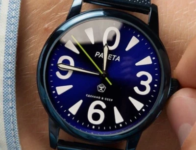 Raketa Vintage Mecânico Soviético BIG ZERO Relógio Masculino Anos 90 Mostrador Raro Anos 90 - Imagem 1 de 4