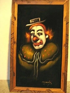 VTG Sad Clown on Velvet FRAMED 14x23 Signed - Picture 1 of 5