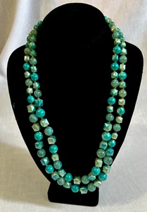 Vintage Double Strand Beaded Necklace Blue & Turquoise Hong Kong - Picture 1 of 6