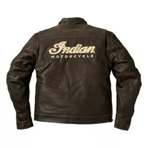 Mens Indian Motorcycle Jacket Removable Lining Biker Real Cowhide Leather Jacket - Picture 1 of 6