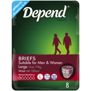 Depend Fitted Briefs Large 8 Unisex Normal Absorbency Incontinence Aid - Picture 1 of 1