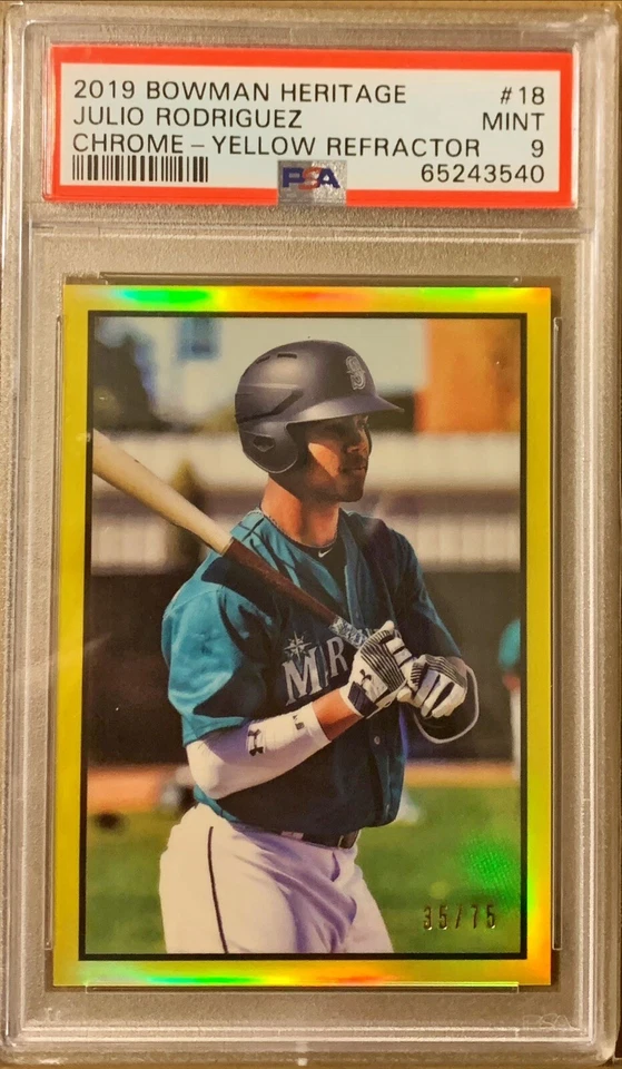 2019 Bowman Heritage Chrome Julio Rodriguez Yellow Refractor /75 PSA 9--53CP-18 - Image 1 of 2