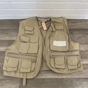 New With Tag Vintage Pro Style Fly Fishing Vest Large Beige Pockets Zip - Picture 1 of 5