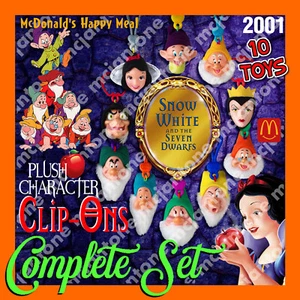 MIP SET 10 McDonalds 2001 SCHNEEWITTCHEN & 7 ZWERGE Plüsch CLIP ON Kopf Zwerg DISNEY - Bild 1 von 3