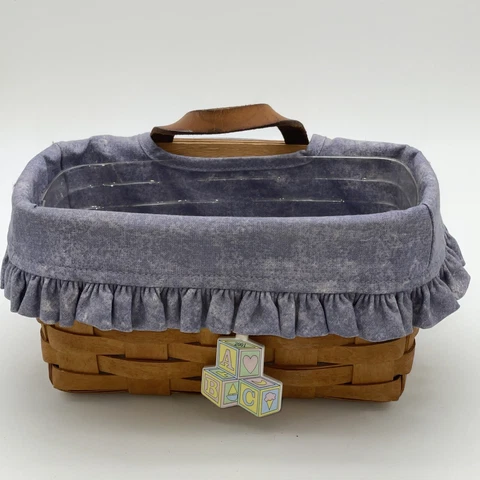 Longaberger Hanging Basket Leather Handle Blue Liner Protector Keys Mail ABC Tie Cover