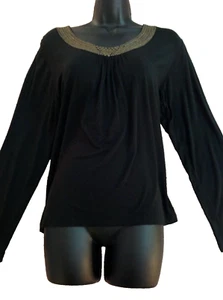 Camicetta top donna Chicos TG 2 M nera manica lunga scollo paillettes misto rayon - Foto 1 di 4