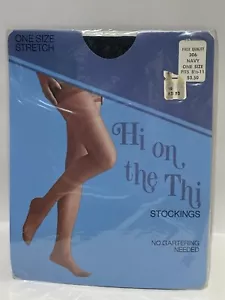 Hi on the Thi Stockings Thigh Highs Vintage Fits 8.5-11 One Size Color Navy - Picture 1 of 7