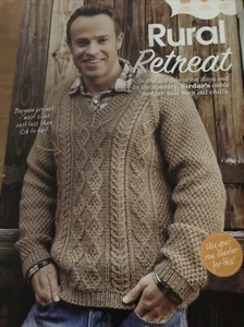 Mens Cable Jumper Knitting Pattern, Sirdar, S/3XL, Aran, V-neck - Picture 1 of 6