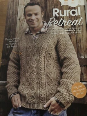 Mens Cable Jumper Knitting Pattern, Sirdar, S/3XL, Aran, V-neck - Image 1 of 4