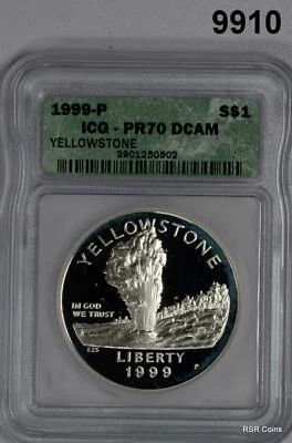 1999 P YELLOWSTONE COMMEMORATIVE SILVER DOLLAR ICG CERTIFIED PR70 DCAM #9910 - Image 1 of 3