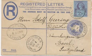 GB 1895 QV 2d PS registered env uprated 2 1/2d jubilee STOKE-NEWINGTON-S.O / N - Picture 1 of 5