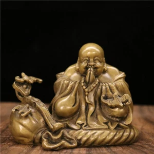Antica statua cinese in rame Maitreya Buddha bronzo 10" - Foto 1 di 4