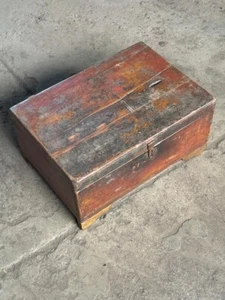 Antique Wooden Storage Box Original Old Hand Crafted - Picture 1 of 24