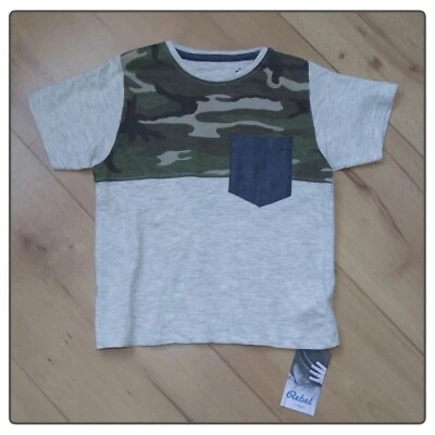 Boys Camouflage Print Grey T-Shirt Short Sleeve Cotton Top 4-5 Years BNWT - Image 1 of 2