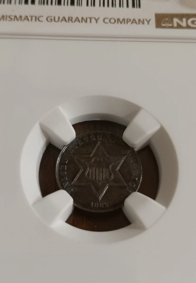 1862 silver 3 cent "trime" - NGC MS-62, Civil War preserved and toned specimen - Image 1 of 4