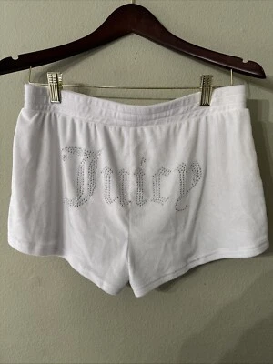 Juicy Couture White Lounge Velvet Shorts Women's Size Large - Image 1 of 4