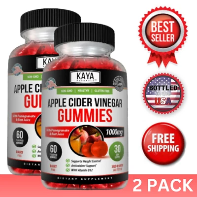 (2 Pack) Apple Cider Vinegar Gummies 60ct 1000mg for Weight Loss Cleanse Detox - Image 1 of 4
