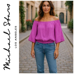 NEW Michael Stars Isabel Sz XS Pink Convertible Double Gauze Cropped Top Blouse - Picture 1 of 7