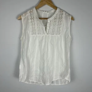 Little Lies White Cotton Embroidered Sleeveless Top Size 10 Summer - Picture 1 of 7
