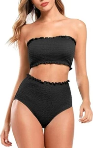 SHEKINI Women's Shirred Bikini High Waist Bottoms Medium - Picture 1 of 3