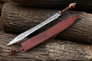 CUSTOM HANDMADE DAMASCUS STEEL ROMAN GLADIATOR HISTORICAL SWORD WITH SHEATH. - Picture 1 of 4