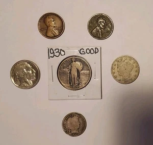 1897 - 1943 US Coin Lot Set Of 6 Circ. Coins Starter Collection Silver 25C, 10C - Picture 1 of 10