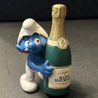 Smurfs 2007 Champagne Bottle Party 2" Toy Figurine Happy Smurfsday  W Germany - Image 1 of 4