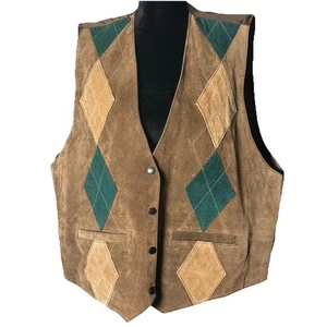 Vintage Northwest Territory Genuine Leather Womens Vest Size 2XL Argyle Patch - Picture 1 of 6