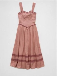 American Eagle Korsett V Taille Midikleid Dusty Rose Frühling Cottagecore Stufen XS - Bild 1 von 16