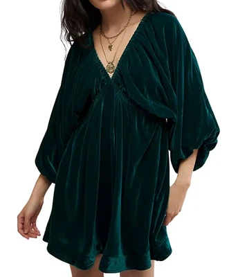 Free People Portia Velvet Mini Dress Small S Emerald Green NWT $128 - Image 1 of 4