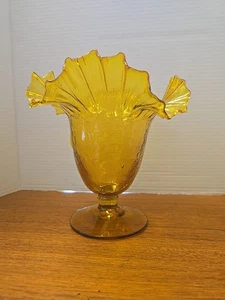 Blenko #487 GOLD Ruffle Pedestal Vase - Picture 1 of 4