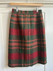 Falda lápiz de lana tweed a cuadros roja verde Toni Owen de colección años 60 forrada XS 2 - Imagen 1 de 7