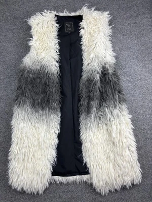 Colete Guess Feminino Pequeno Branco Cinza Pele Sintética Ombre Longo Salsicha Forrado Sem Mangas - Imagem 1 de 4