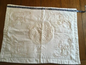 Natural Ecru Cotton Pillow Sham quilted and crochet patchwork - Picture 1 of 6