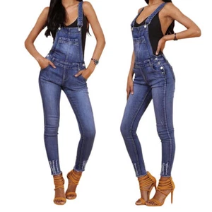 Damen Latzjeans Jeans Hose Latzhose Overall Träger Röhrenjeans Skinny XS-XXL - Bild 1 von 9