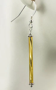 Golden Twister Stick Glass Earrings Bali Sterling Silver Handmade Fashion Dangle - Picture 1 of 2