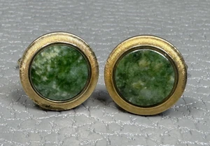 Vintage Krementz Jade Yellow Gold Plated Cuff Links - Picture 1 of 3