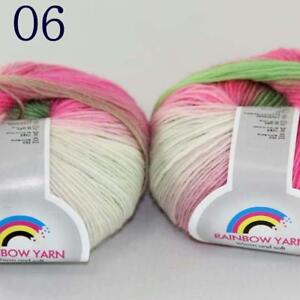 Sale Soft Cashmere Wool Colorful Rainbow Wrap Shawl DIY Hand Knit Yarn 50grx2 06