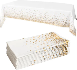 White and Gold Tablecloths, 4Pk, 54X108 Inches - Party Table Cloths Disposable - - Picture 1 of 12